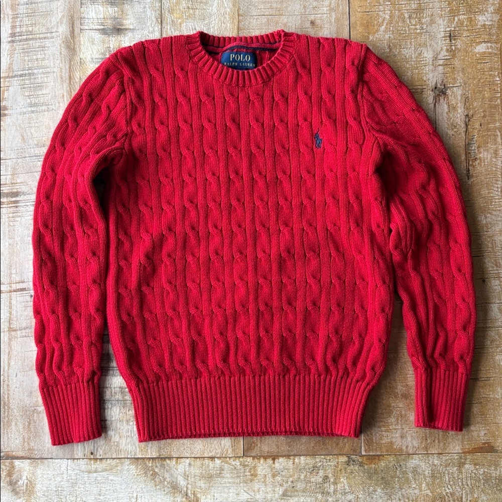Ralph Lauren Boys Red Cable Knit Sweater size M(10-12)